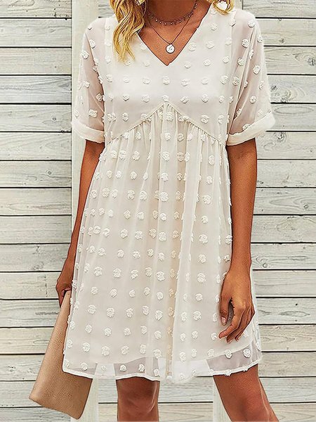 

V Neck Elegant Plain Dress, Beige, Dresses