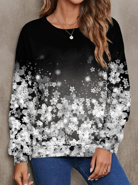 

Casual Floral Crew Neck Sweatshirt, Gray, Sweatshirts & Hoodies