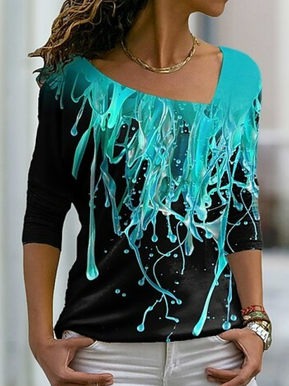 

Casual Square Neck Ombre Regular Fit T-Shirt, Blue, T-Shirts