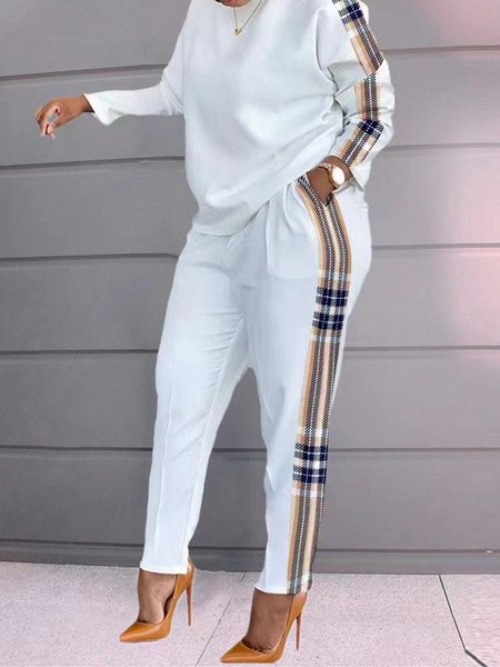 

Casual Color Block Crew Neck Two-Piece Set, Color4, Suit Set