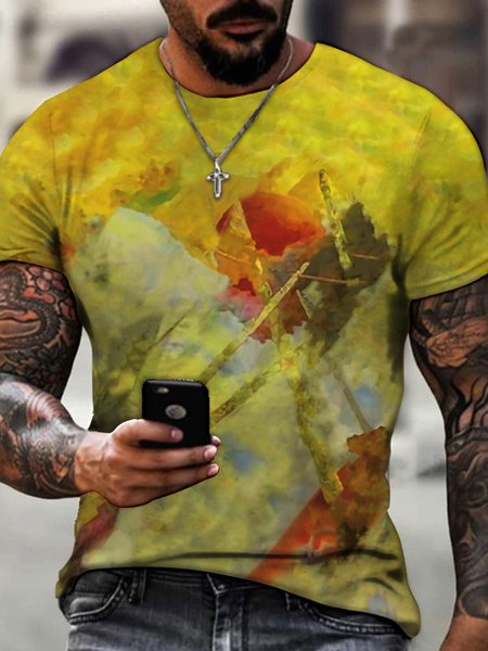 

Daily Casual Gradient Round Neck Short Sleeve T-Shirt Street Vacation Men's, Yellow, T-Shirts