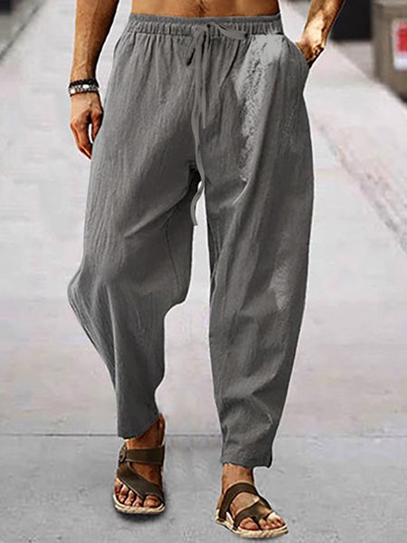 

Casual Loose Cotton And Linen Pants, Deep gray, Pants