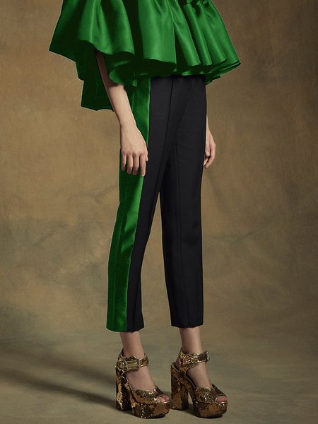 

Elegant Color Block Regular Fit Fashion Pants, Green, Pants