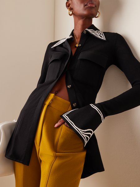 

Urban Color Block Shirt Collar Regular Fit Blouse, Black, Blouses and Shirts