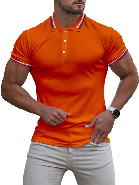

Striped Casual Polo Collar Polo Shirt, Orange, Polos