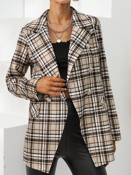 

Regular Sleeve Plaid Blazer, Khaki, Blazers