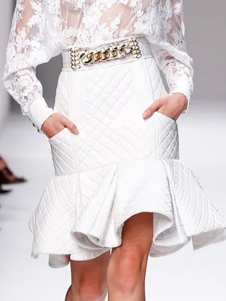 

Elegant Regular Fit Plain Mermaid Skirt, White, Skirts