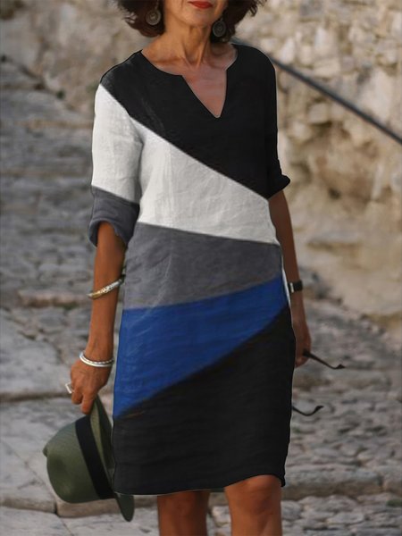 

Loose Casual Color Block V Neck Dress, Dark blue, Dresses
