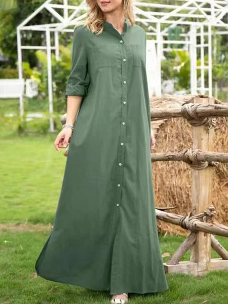 

Loose Casual Plain Dress With No, Darkgreen, Dresses