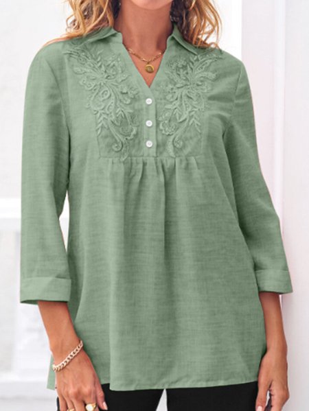 

Casual Shirt Collar Plain Blouse, Green, Shirts & Blouses