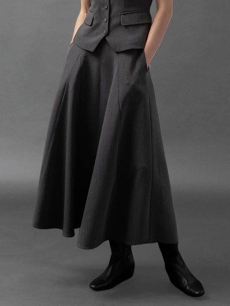 

A-Line Loose Plain Urban Skirt, Deep gray, Skirts