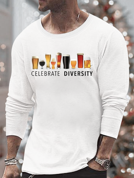 

Men's Cotton Loose Casual Crew Neck Top, White, Long Sleeves