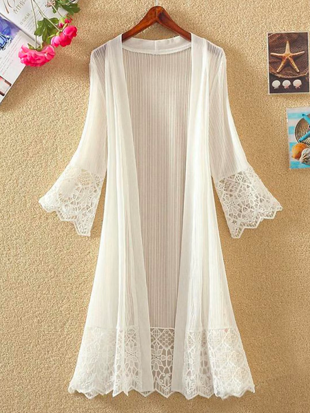 

Lace Elegant Cross Neck Kimono, White, Cardigans