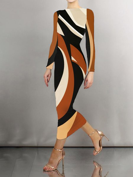 

Crew Neck Urban Regular Fit Abstract Dress, As picture, Maxi Dresses