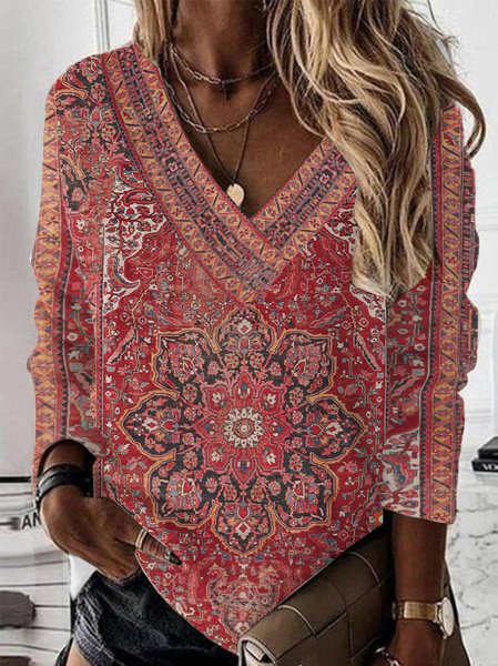 

Knitted Casual V Neck Ethnic Sweatshirt, Red, Sweatshirts & Hoodies