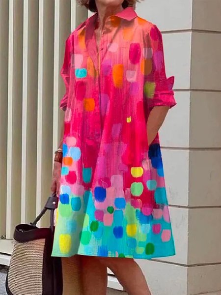 

Urban Loose Shirt Collar Abstract Midi Dress With No Belt, As picture, Midi Dresses