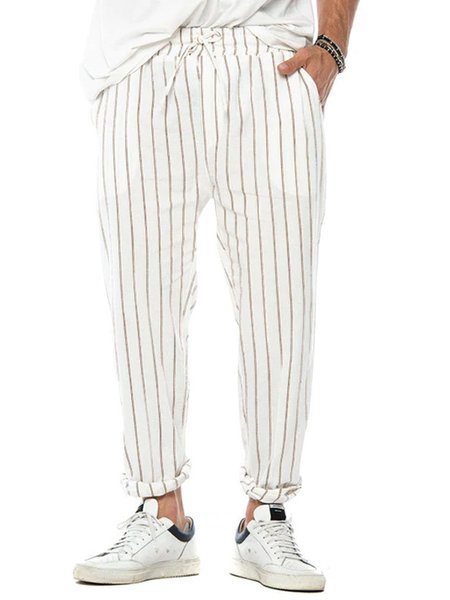 

Casual Regular Fit Striped Pants, Gray, Pants