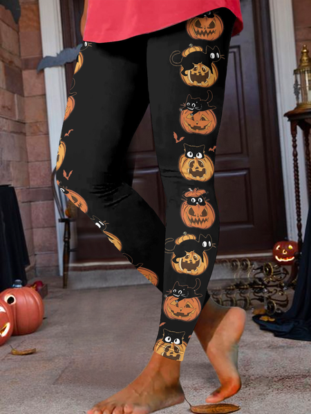

Women's Black Cat Halloween Cotton-Blend Loose Casual Legging, Leggings