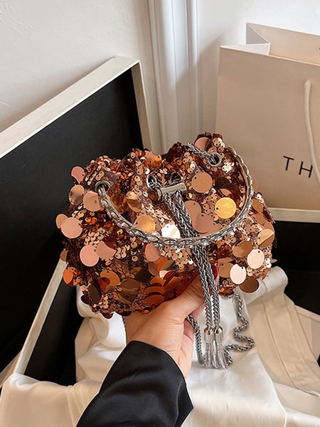 

Prom Party Sequins Tassel Chain Bucket Bag, Brown, Shoulder Bags