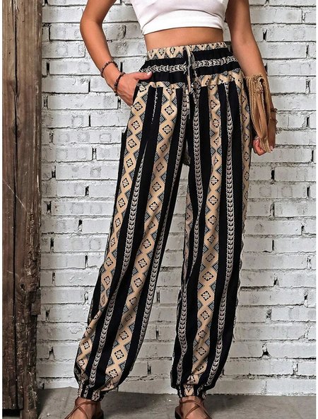 

Loose Casual Ethnic Pants, Black, Pants