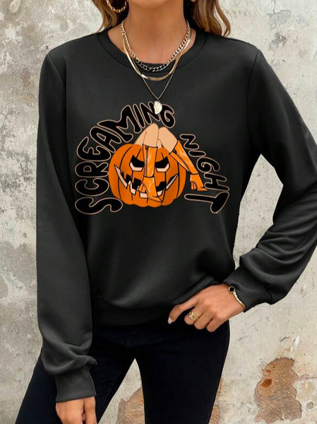

Casual Halloween Loose Crew Neck Halloween Pumpkin Print Sweatshirt, Black, Sweatshirts & Hoodies