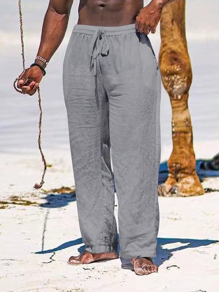 

Cotton And Linen Plain Casual Loose Pants, Deep gray, Pants