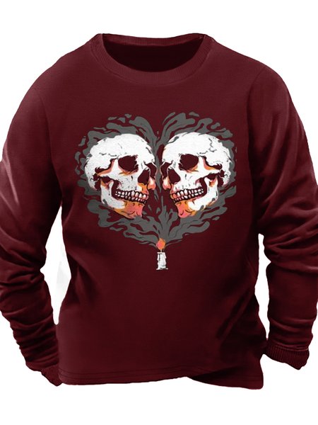 

Men’s Skull Design Casual Loose Sweatshirt, Wine red, Hoodies&Sweatshirts