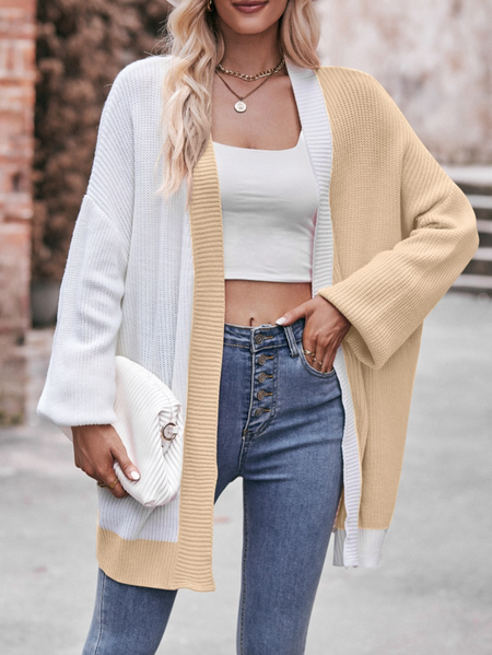 

Women Color Block Long Sleeve Comfy Casual Cardigan, Apricot, Cardigans