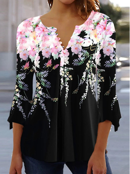 

Buckle Flare Sleeve Casual Shirt, Black, Shirts & Blouses
