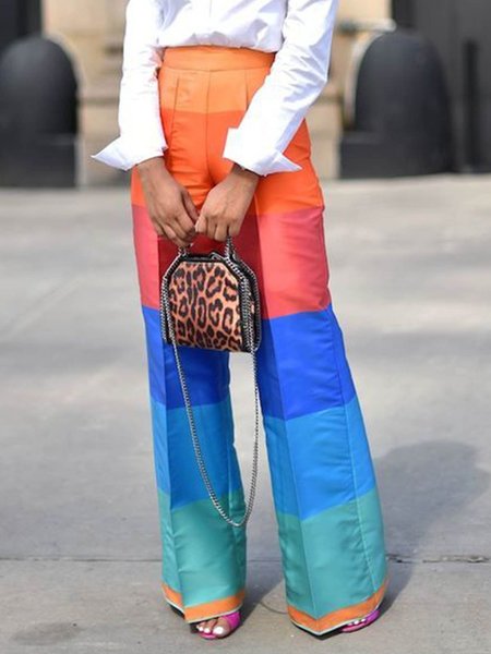 

Color Block Regular Fit Urban Fashion Pants, Multicolor, Pants