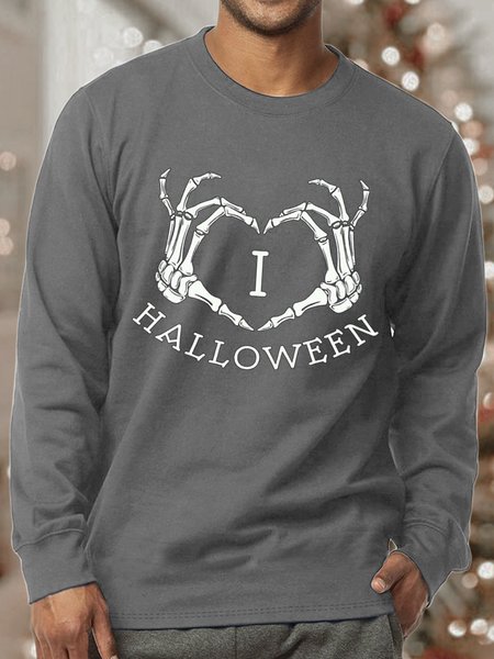 

Men’s I Halloween Crew Neck Casual Loose Sweatshirt, Gray, Hoodies&Sweatshirts