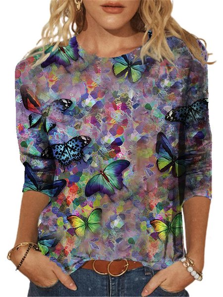 

Women's Casual Butterfly Floral Long Sleeve T-Shirt Urban Daily Clothing, As picture, T-Shirts