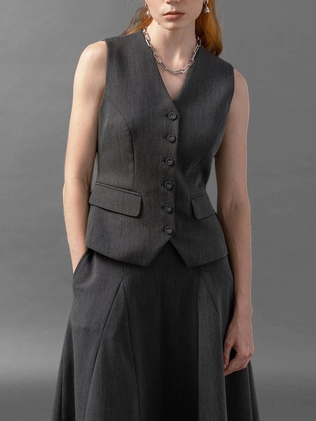 

Plain Regular Fit Daily Urban Vest, Deep gray, Vests and Gilets