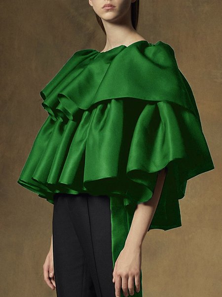 

Half Sleeve Elegant Crew Neck Regular Fit Satin Shirt, Green, Blouses and Shirts