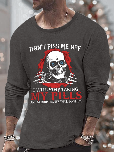 

Men's Crew Neck Casual Loose Text Letters Top, Gray, Long Sleeves