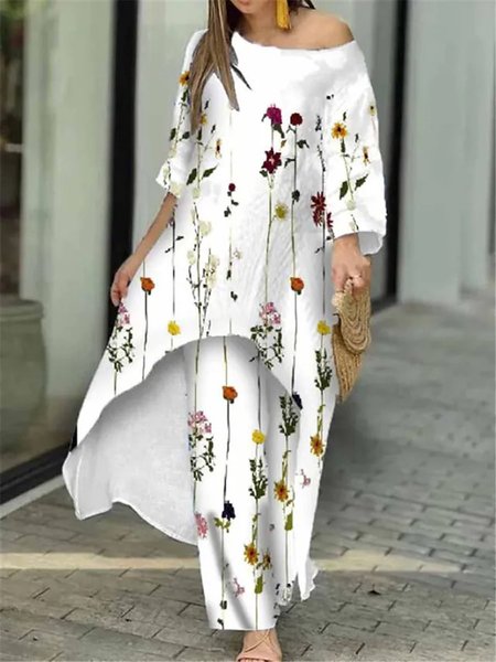 

Floral Loose Crew Neck Casual Two-Piece Set, Color6, Suit Set