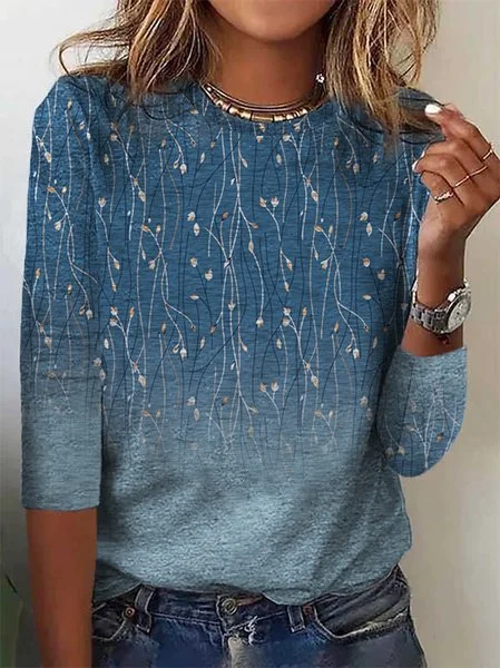 

Casual Crew Neck Knitted Gradient Floral Shirt, Blue, Shirts & Blouses