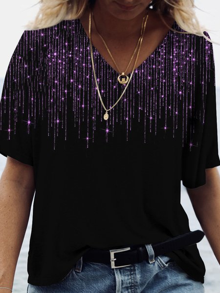 

Casual Abstract Regular Fit Crew Neck T-Shirt, Purple, T-Shirts