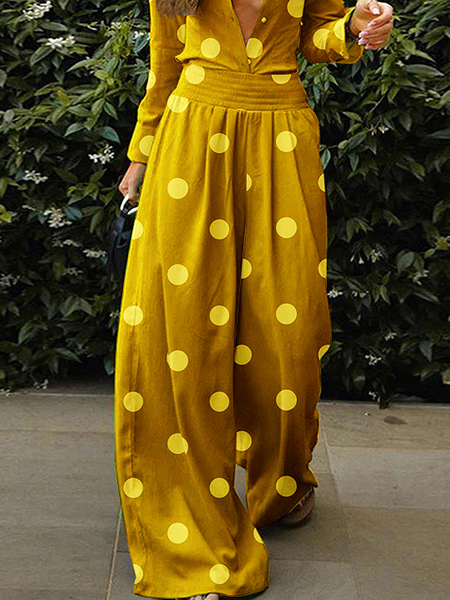 

Urban Loose Polka Dots Pocket Stitching Fashion Pants, Yellow, Pants