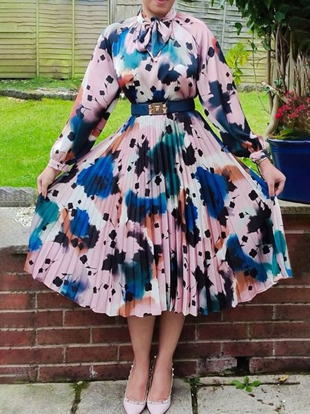 

Regular Fit Elegant Abstract Midi Dress With No Belt, As picture, Midi Dresses
