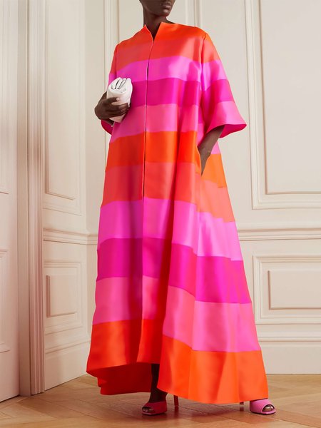

Color Block Loose Three Quarte Elegant Dress, Pink, Maxi Dresses