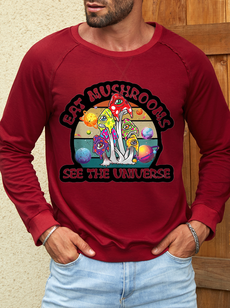 

Men's Crew Neck Casual Loose Cotton-Blend Sweatshirt, Red, Hoodies&Sweatshirts