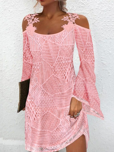 

Casual Lace Flare Sleeve Dress, Pink, Dresses
