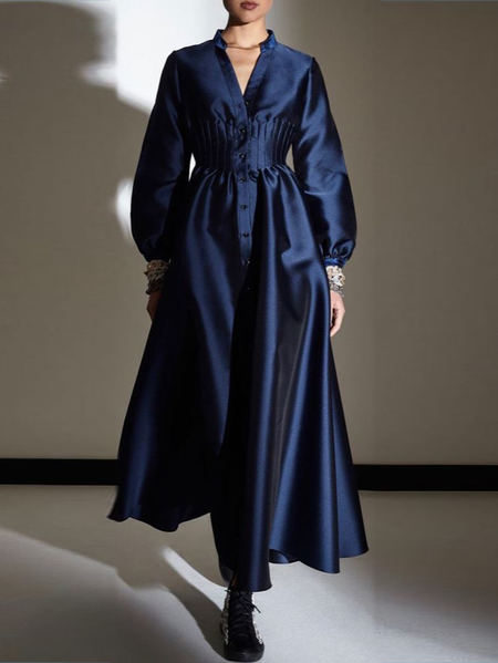 

Stand Collar Plain Elegant Dress, Blue, Maxi Dresses