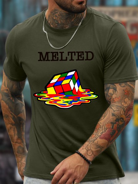 

Men’s Melted Rubik's Cube Casual Crew Neck Cartoon T-Shirt, Army green, T-shirts
