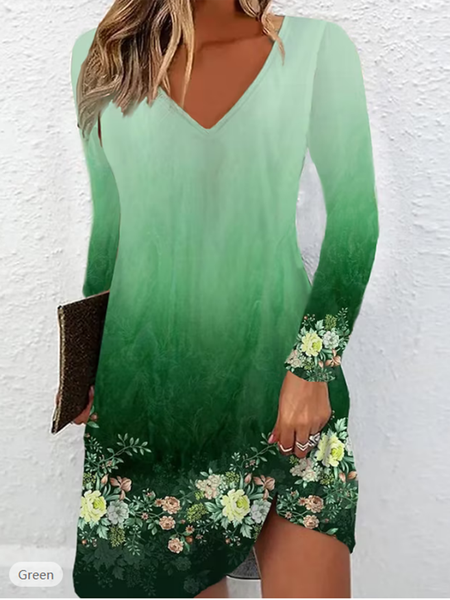 

V Neck Vacation Floral Dress With No, Aqua, Dresses
