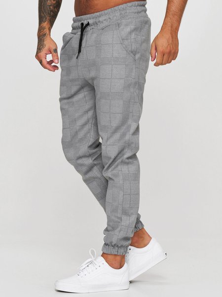 

Men's Plaid Loose Casual Pants, Light gray, Pants