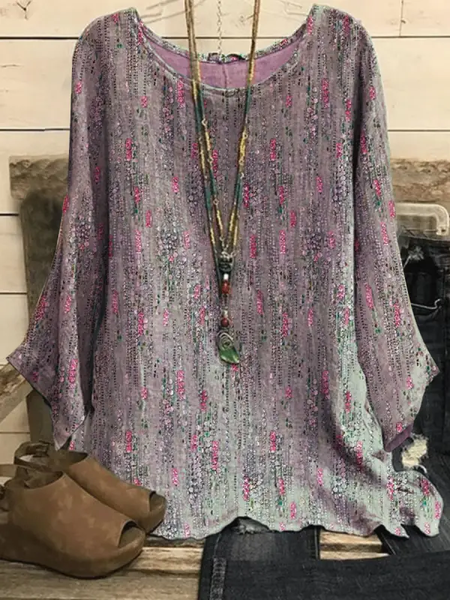 

Crew Neck Linen Casual Loose Shirt, Pink, Shirts & Blouses