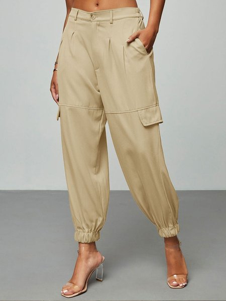 

Casual Plain Loose Cargo Pants, Light khaki, Cargo Pants