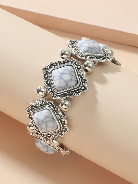 

Square Turquoise Decor Vintage Bangle, White, Bracelets